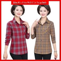 [HÀNG SẴN] Áo sơ mi cotton tay dài kẻ sọc caro trẻ trung thời trang xuân thu nữ trung niên- Có Big Size