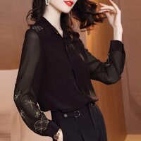 HÀNG SẴN Áo Sơ Mi Nữ Công Sở Đen Phối Ren Thêu Ngọt Ngào SM15 - Hàng Quảng Châu Cao Cấp - Đen,2XL65-70KG
