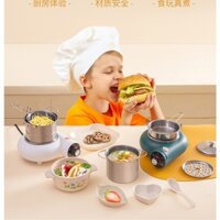 [Hàng sẵn] Bộ Đồ Chơi Nhà Bếp Mini Nấu Ăn Thật Chất Liệu Bằng Inox 304 -  Nhựa Lúa Mạch Không Độc Hại Với Trẻ Em