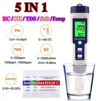 [Hàng Sẵn] Bút đo độ mặn của nước 5 trong 1 pH/TDS/EC/độ mặn/nhiệt độ kèm 3 gói pH chuẩn