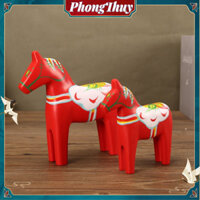 [Hàng Sẵn] Cặp Tượng Ngựa Gỗ Dala Thụy Điển Trang Trí【PhongThuy】