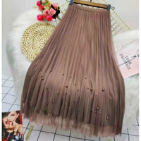 (HÀNG SẴN) Chân váy voan đính ngọc chai, dáng xoè nhiều lớp, cạp chun xếp ly nữ tính Quảng Châu mới nhất
