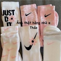 [Hàng Sẵn Chuẩn Tuồn] Tất Vớ Nike Set 3 Đôi Trắng Hồng Thể Thao Cổ Cao Nam Nữ Vải Chuẩn Hãng