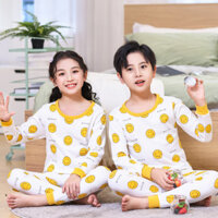 Hàng sẵn có 100-160CM Thu Đông Trẻ Em Cotton Nguyên Chất Quần Áo Mùa Thu Quần Dài Bộ Đồ Ngủ Bé Trai Bé Gái Hoạt Hình Cổ Tròn Co Giãn Quần Áo Gia Đình Thường Ngày