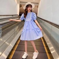 Hàng sẵn có 2-14 tuổi Phong cách mới giản dị dáng rộng phong cách mỏng Váy công chúa bé gái mùa hè