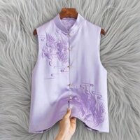 Hàng sẵn có Áo Vest thêu Phượng hoàng màu tím Áo Vest nữ mùa thu phong cách Trung Quốc cổ đứng thêu được