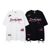 Hàng sẵn có BALY STYIE Nam Nữ Cotton Tay Ngắn Vẽ Tay Chữ Cái Áo Thun Thường Ngày Áo Unisex