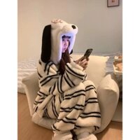 Hàng sẵn có Bộ Đồ Ngủ Đẹp Hoạt Hình Dễ Thương Chó Con Có Mũ Trùm Đầu Lông Cừu San Hô Nữ Mùa Đông Ấm Áp Dày Cardigan Quần Homewear