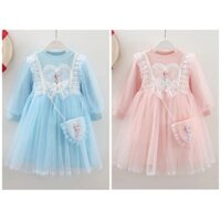 Hàng sẵn có cho bé gái Xuân Thu, Mùa Thu Elsa Đầm Công Chúa Frozen Trẻ Em Elsa Gạc Đầm Trung Nhỏ Trẻ Em Dài Tay 90-140CM