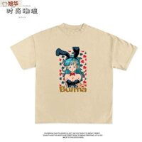 Hàng sẵn có của Mỹ Retro Dragon Ball Áo thun hợp thời trang Loose Cotton nguyên chất Monkey King Anime Buma Tay ngắn Nam Nữ Mo