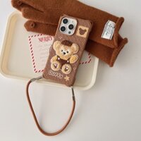 Hàng sẵn có Da Nhật Bản Hàn Quốc ins Thêu Apple iPhone Vỏ Điện Thoại Có Dây Đeo Cổ Tay Dây Trang Sức Thích Hợp Cho iPhone 16 15 pro max 14 plus 13 12 11