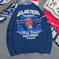 Hàng sẵn có Dạo Phố Ma May Mắn Quỷ Nhỏ Thủy Thủ In Hình Mỹ Retro Áo Thun Dài Tay Cotton Nguyên Chất