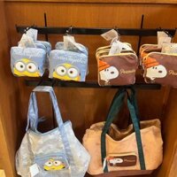 Hàng sẵn có Minions Nhật Bản Túi mua sắm có dây kéo lớn dễ dàng có thể gập lại Túi lưu trữ cắm trại du lịch di động #3396