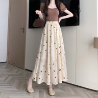 Hàng sẵn có Phong cách mới [Bộ sưu tập người 1847] Váy hoa bướm cổ tích Váy dài chữ A co giãn phong cách mới viền lớn eo cao Váy ôm hơn Tất cả các trận đấu Ice Silk