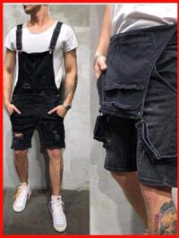 ♞Hàng sẵn có Plus Size S-3XL Nam Denim Áo liền quần Quần Short Thường Ngày Mùa Hè Rách Chiều Dài Đầu Gối Quần Jean Treo Yếm Quần Stree