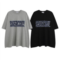 Hàng sẵn có SAERCOW Áo thun nam nữ phù hợp với miếng dán da bò dáng rộng tay ngắn cỡ lớn Unisex