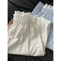 Hàng sẵn có Tỷ lệ khen ngợi Super 99% chấm bi Quần ống rộng thông thường dành cho nữ Thiết kế ren cảm giác Chân dài lười Drap Quần dài thẳng 25.1.16