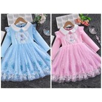 Hàng sẵn có Váy công chúa Elsa Váy dài tay đông lạnh Xuân thu Cotton nguyên chất cho bé gái Elsa Váy mới Váy trẻ em nhỏ trung 100-150CM- & --