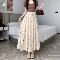 Hàng sẵn có Váy hoa bướm cổ tích phong cách mới Váy dài chữ A co giãn viền lớn eo cao mỏng hơn Váy phù hợp