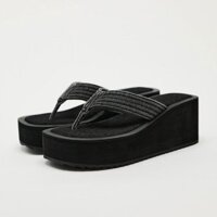 Hàng sẵn có ZA2024 Mùa hè Phong cách mới Dép xỏ ngón màu đen Nền tảng Giày sandal mặc ngoài Thời trang Phù hợp cho mọi trận đấu Giày xỏ ngón đi biển thông thường