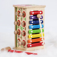 [Hàng Sẵn] Đồ chơi đập chuột kèm đàn đồ chơi trí tuệ có phát nhạc 3 in1 cho bé 1,2 tuổi đồ chơi gỗ thông minh [HDbabies]