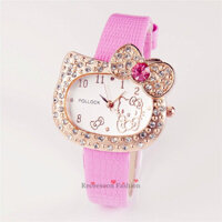 (Hàng sẵn) Đồng hồ kim mặt Hello Kitty đính đá cho bé gái