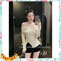 (Hàng sẵn Freeship) Áo len trễ vai dài tay xẻ tà bên dây rút siêu xinh hothit