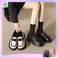 (Hàng sẵn) Giày nữ oxford kiểu dáng lolita đốc thời trang chất da đế tăng chiều cao màu trắng / đen 2024 Cho Nữ
