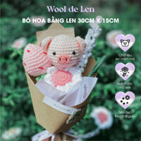 (Hàng sẵn hoả tốc) Bó hoa heo đẹp bằng len gói sẵn tặng sinh nhật 30x15cm Wool de Len N11