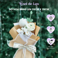 (Hàng sẵn hoả tốc) Bó hoa trắng đẹp bằng len gói sẵn làm quà tặng ý nghĩa 35x25cm Wool de Len N19