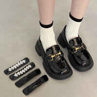 (Hàng sẵn - hoả tốc) Giày oxford nữ cao 4cm chất da bóng phụ kiện thay đổi màu đen thời trang ShoesParadise 831