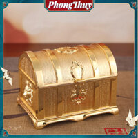 [Hàng Sẵn] Hộp đựng trang sức Màu vàng thiết kế hình rương kho báu Phong cách Retro【PhongThuy】