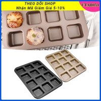 🌈Hàng Sẵn Khuôn Vuông 12 ô Làm Bánh Mì / Bánh Ngọt Chống Dính Khuôn nướng Cupcake mini 12 khoang bằng thép carbon【Utah054】