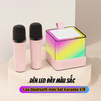[HÀNG SẴN] Loa Bluetooth Karaoke Mini K18 kèm 2 mic không dây - đèn LED đầy màu sắc