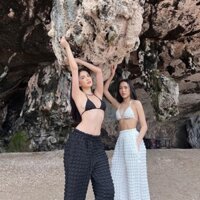 （HÀNG SẴN MAY KĨ) Set Bikini áo bra + quần suông ống rộng đi biển sexy siêu hot trend