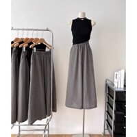 (HÀNG SẴN) Quần kẻ sọc caro ống rộng xòe + Áo ba lỗ màu đen style Hàn Quốc thoải mái hàng Quảng Châu loại 1 - QK135