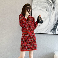 HÀNG SẴN Sét Đầm Len Dệt Kim Thời Trang Cao Cấp AL56 - Hàng Quảng Châu Cao Cấp - Đỏ - L