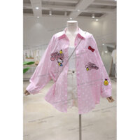 [HÀNG SẴN] Sơ Mi Hello Kitty Chấm Bi Logo Thêu Xịnn ( Freesize )
