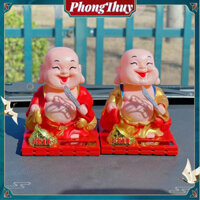 [Hàng Sẵn] Tượng Phật Di Lặc cầm quạt, lắc đầu, sử dụng năng lượng mặt trời Thu hút tài lộc Trang Trí ô tô, ban thờ【PhongThuy】