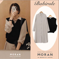 (HÀNG SẴN) Váy sơ mi dài tay mùa thu MORAN xẻ tà suông dài style nữ sinh Hàn Quốc - VS133