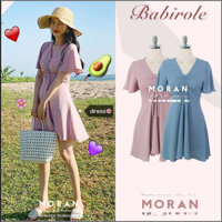 (HÀNG SẴN) Váy xòe ngắn MORAN dây rút ngực cổ V style kiểu Pháp nhẹ nhàng