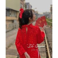 [Hàng sẵn_ảnh thật] bộ áo dài đỏ hoa văn