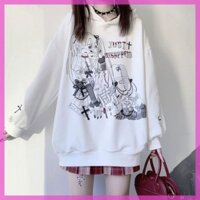【Hàng sẵn】Áo nỉ đen trắng có mũ trùm đầu mát mẻ mát mẻ Nhật Bản Áo khoác rộng rãi sang trọng và dày dễ thương cho bé gái