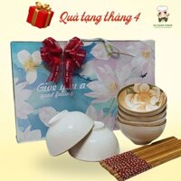 [HÀNG TẶNG KHÔNG BÁN] Bộ 6 bát đũa sứ ăn cơm họa tiết kèm hộp tặng quà mang đi biếu gia đình và bạn bè