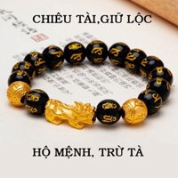[HÀNG THẬT] Vòng Tay Tỳ Hưu Phong Thủy Mạ Vàng 24K Khắc Kinh Chữ Phạn Bình An.