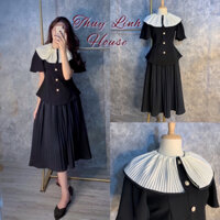 [HÀNG THIẾT KẾ] Áo peplum cổ bèo dập ly cúc ngọc tay dơi tiểu thư vintage. MSA000