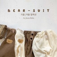 [Hàng Thiết Kế] Bộ Đồ Dài Tay Hình Gấu - Bộ Đồ Mặc Nhà Chất Xô Muslin Mềm Mại Cho Bé