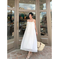 [HÀNG THIẾT KẾ CAO CẤP] Đầm Maxi Hai Dây Voan Thêu Phối Bèo Đi Biển / Dao Phố Nữ Tính Màu Trắng / Đen