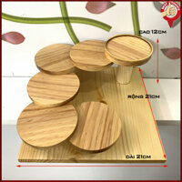 [Hàng thiết kế] Khay gỗ trang trí món ăn Sushi Nhật Bản hình bậc thang 6 tầng- Hình Tròn - Đế gỗ vuông - Cỡ nhỏ 21cm