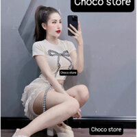 [HÀNG THIẾT KẾ] Set áo body  đính nơ trước ngực phối chân váy xếp bồng set đầm body phối nơ set váy tầng đi tiệc,sẵ....